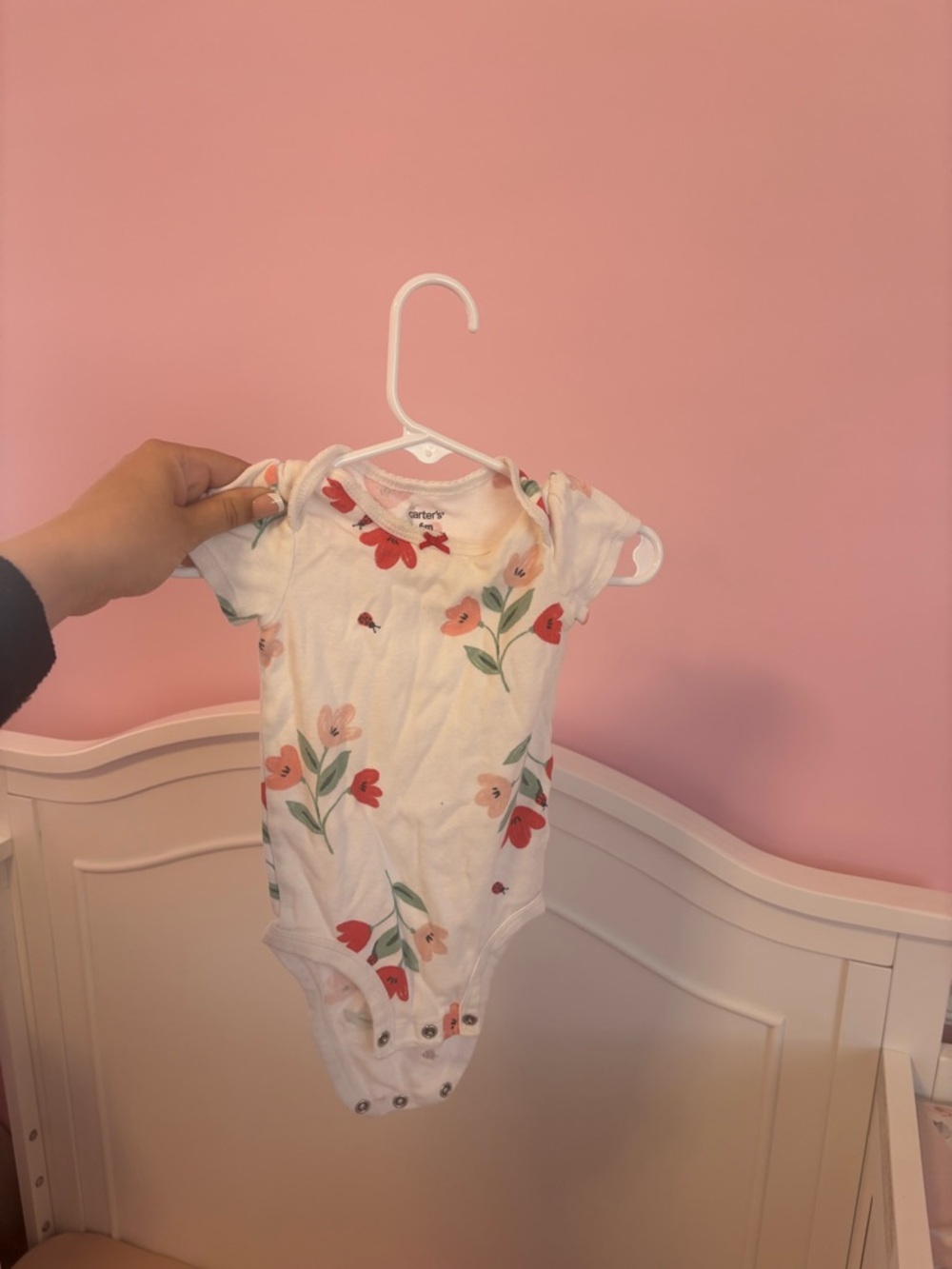 Carter's White Floral Short-Sleeve Bodysuit with Red & Pink Flowers